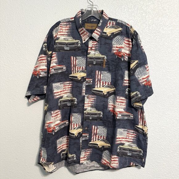 Clearwater Outfitters Shirt Mens 2XL Muscle Cars USA Challenger Malibu GTO Flags - Picture 1 of 8